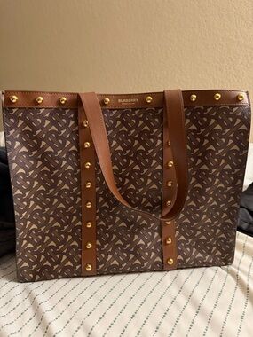 Burberry Brown Monogram Studded Canvas Tote